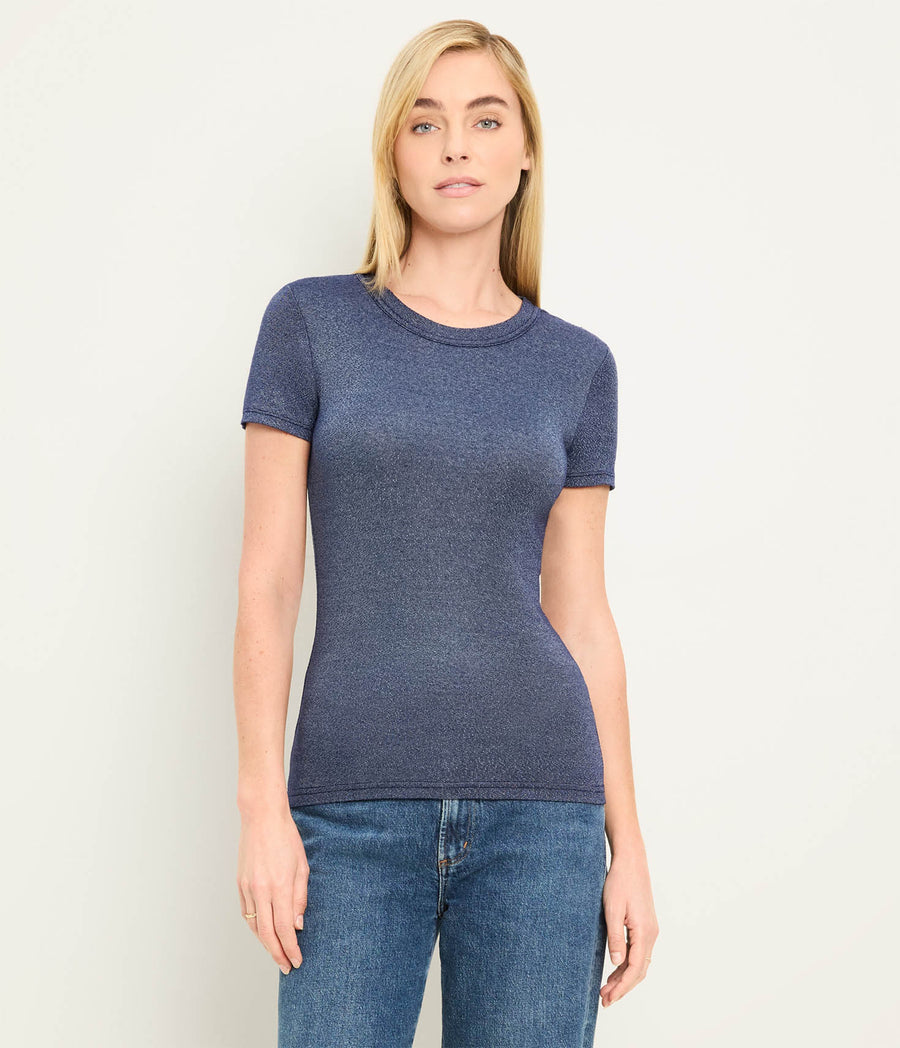 Fallon Shine Tee in Nocturnal Blue Full Body View #NOCTURNAL
