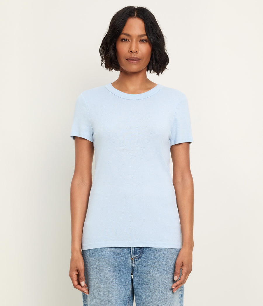 Fallon Shine Tee in CLOUD Blue Full Body View #CLOUD