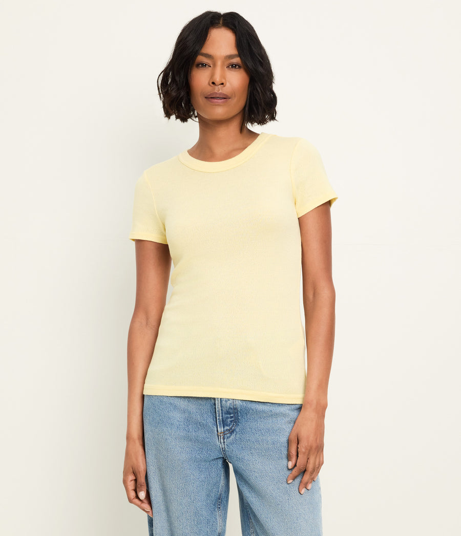 Fallon Shine Tee in BUTTER Yellow Full Body View #BUTTER