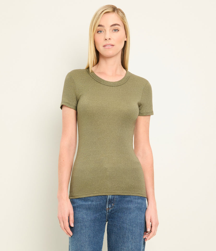 Fallon Shine Tee in OREGANO Green Full Body View #OREGANO