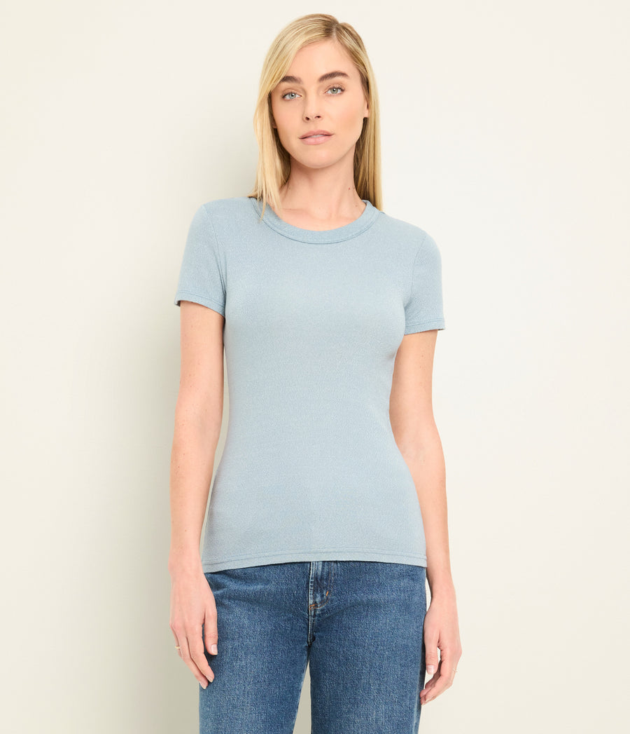 Fallon Shine Tee in Slate Dark Grey Blue Full Body View #SLATE