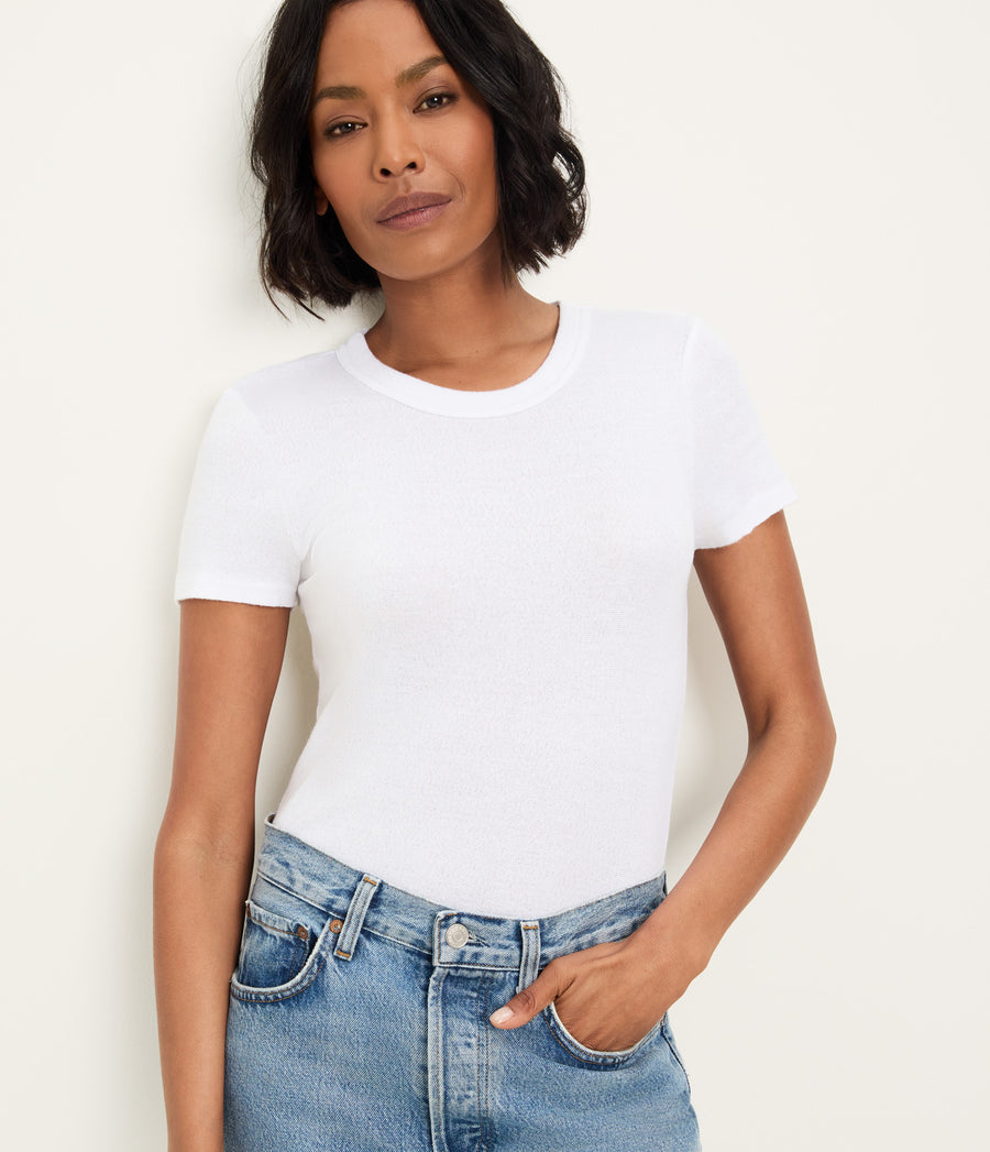 Fallon Shine Tee in White Close up View #WHITE