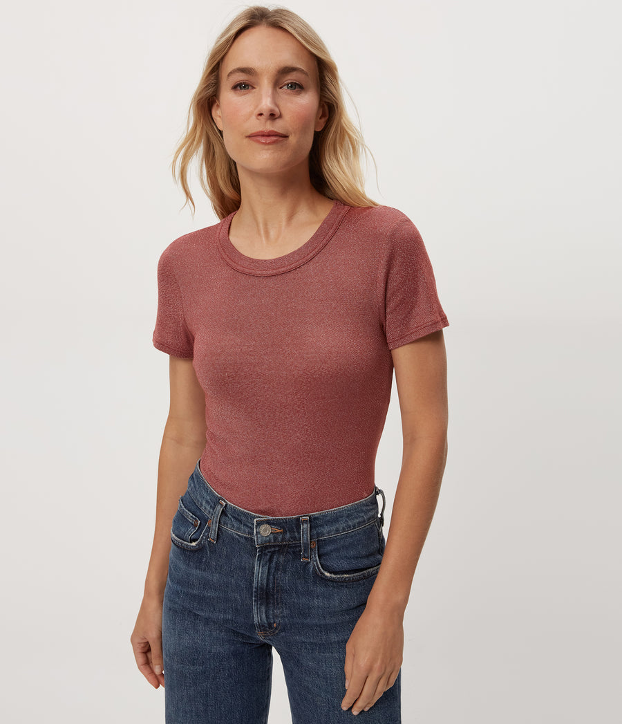 Fallon Shine Tee in MUSE ORANGE Combo Close up View #MUSE