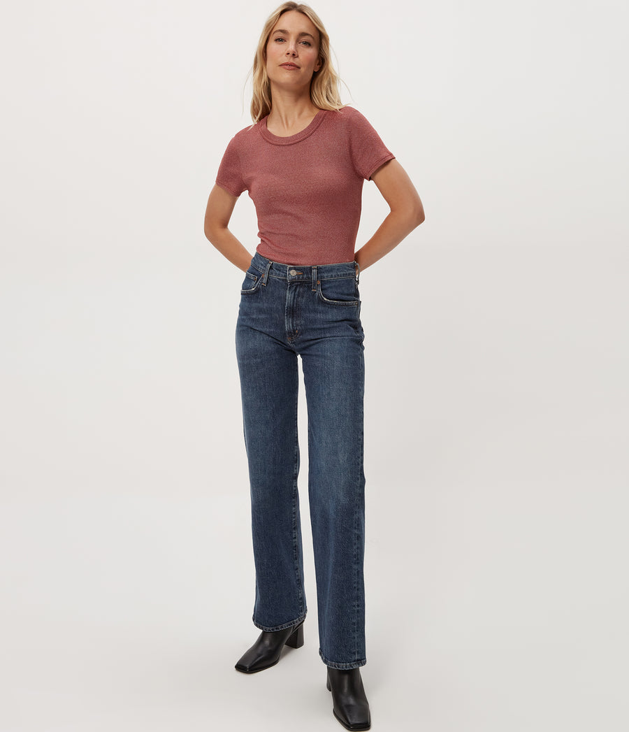 Fallon Shine Tee in MUSE ORANGE Combo Full Body View #MUSE