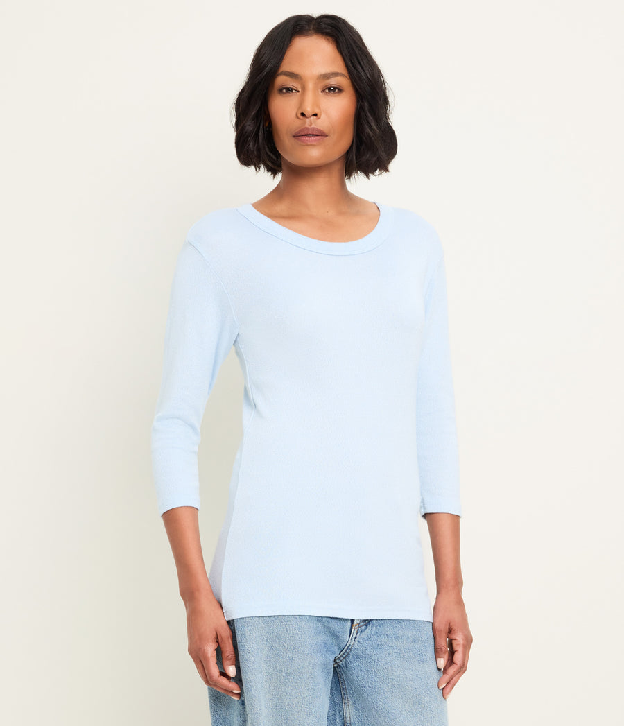 Dora Shine 3/4 Sleeve Tee in CLOUD Blue Full Body View #CLOUD