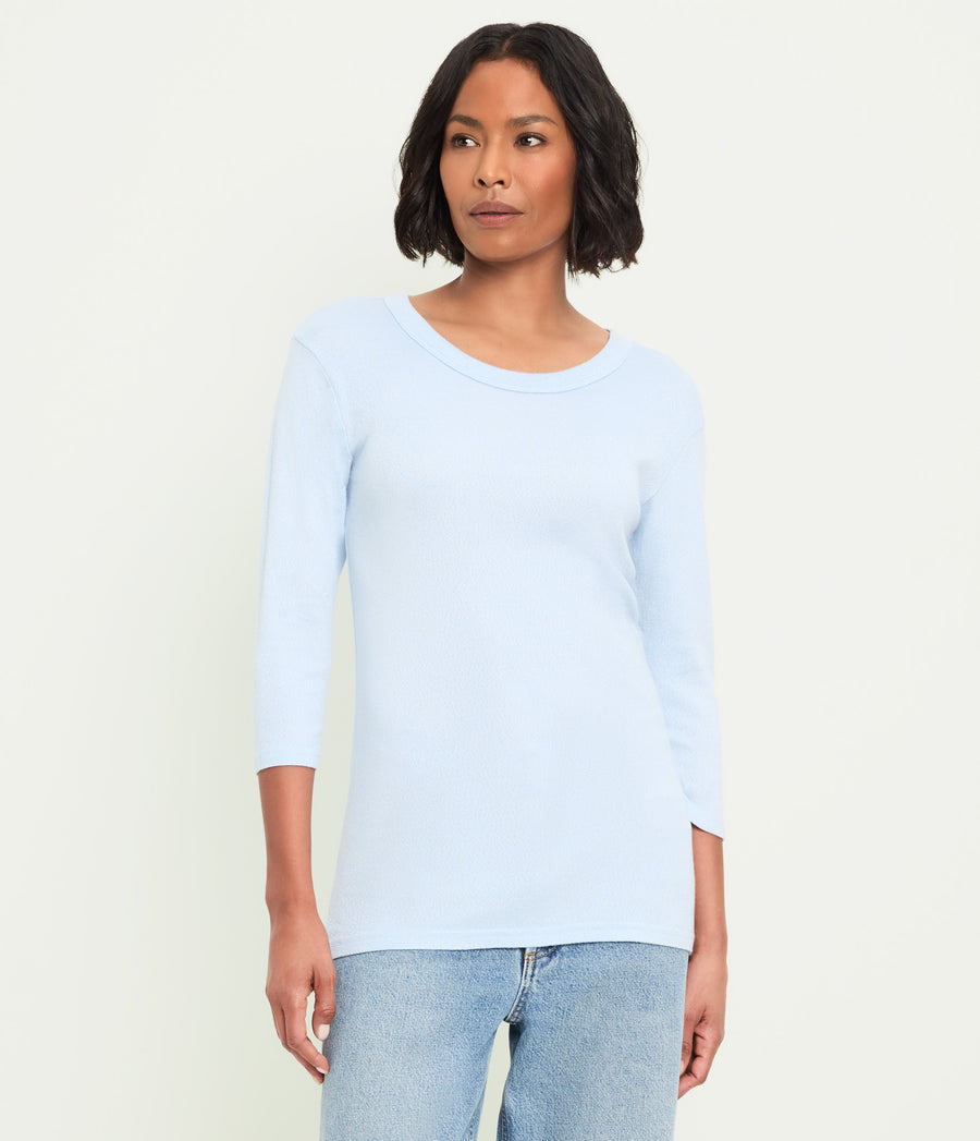 Dora Shine 3/4 Sleeve Tee in CLOUD Blue Side View #CLOUD