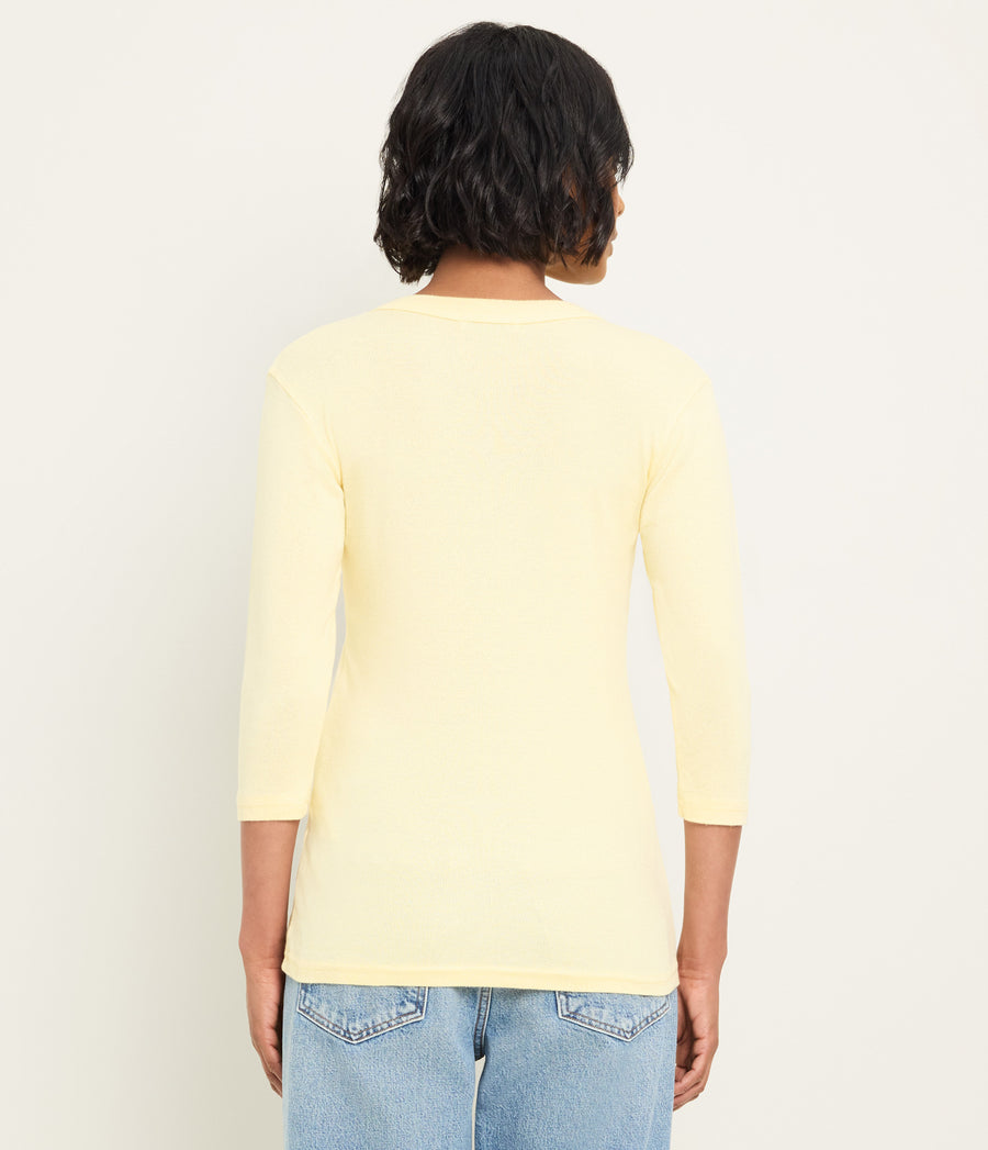 Dora Shine 3/4 Sleeve Tee in BUTTER Yellow Back View #BUTTER