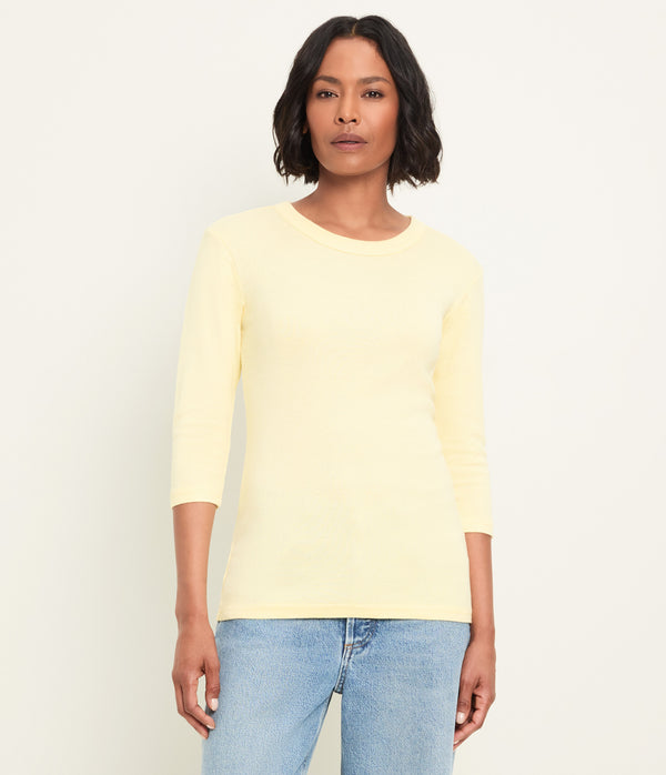 Dora Shine 3/4 Sleeve Tee in BUTTER Yellow Full Body View #BUTTER