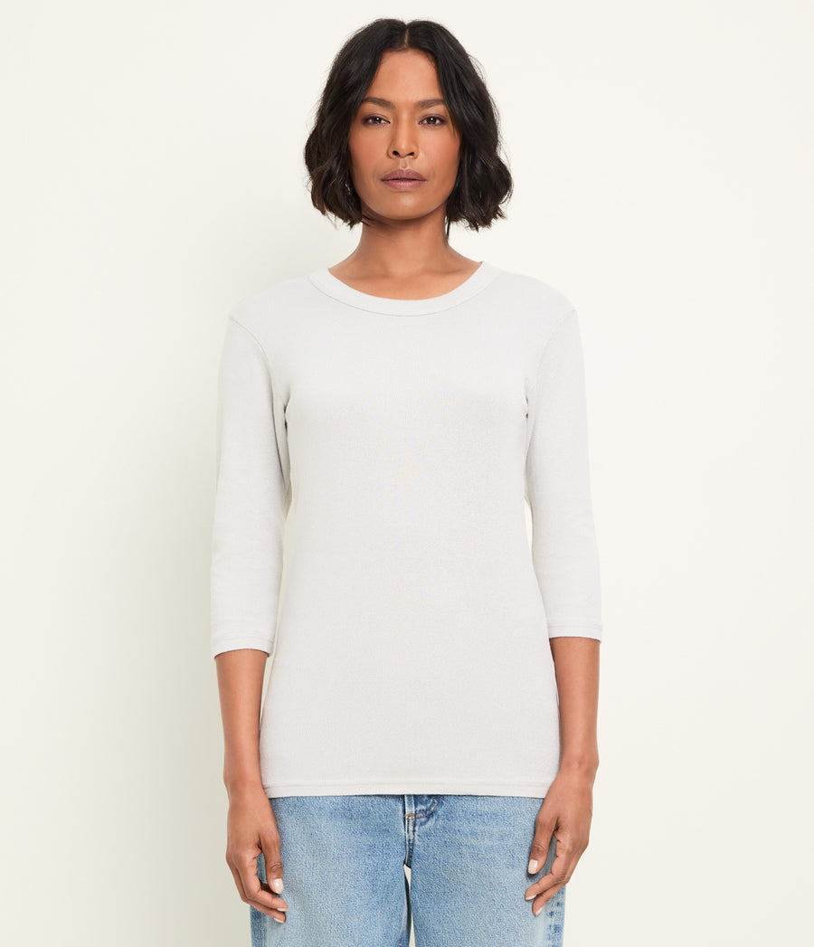 Dora Shine 3/4 Sleeve Tee in Hematite Grey Full Body View #HEMATITE