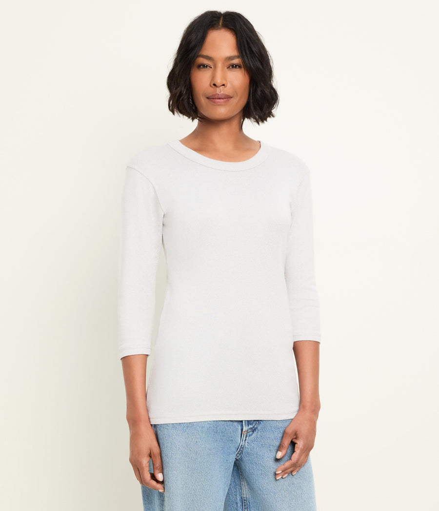 Dora Shine 3/4 Sleeve Tee in Hematite Grey Full Body View #HEMATITE