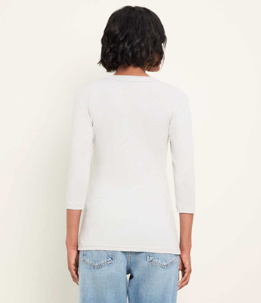 Dora Shine 3/4 Sleeve Tee in Hematite Grey Back View #HEMATITE