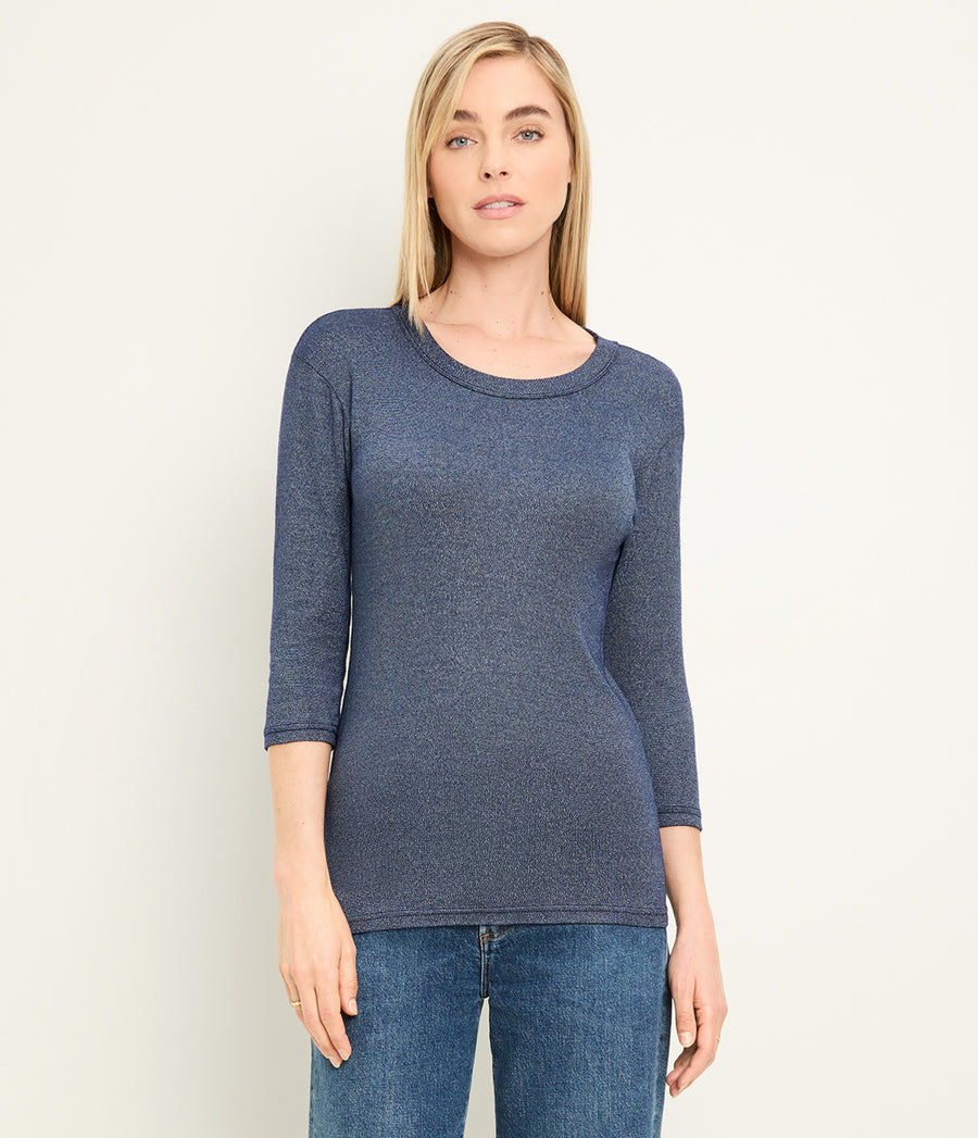 Dora Shine 3/4 Sleeve Tee in Nocturnal Blue Full Body View #NOCTURNAL