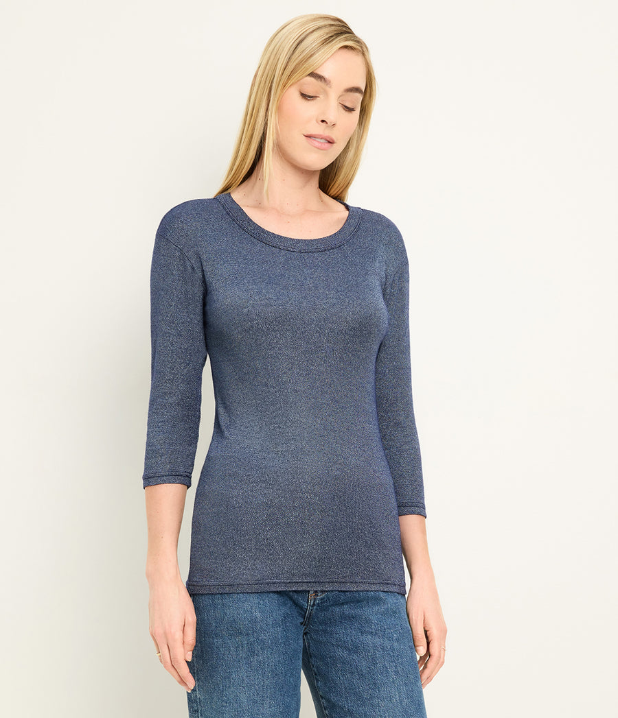 Dora Shine 3/4 Sleeve Tee in Nocturnal Blue Full Body View #NOCTURNAL