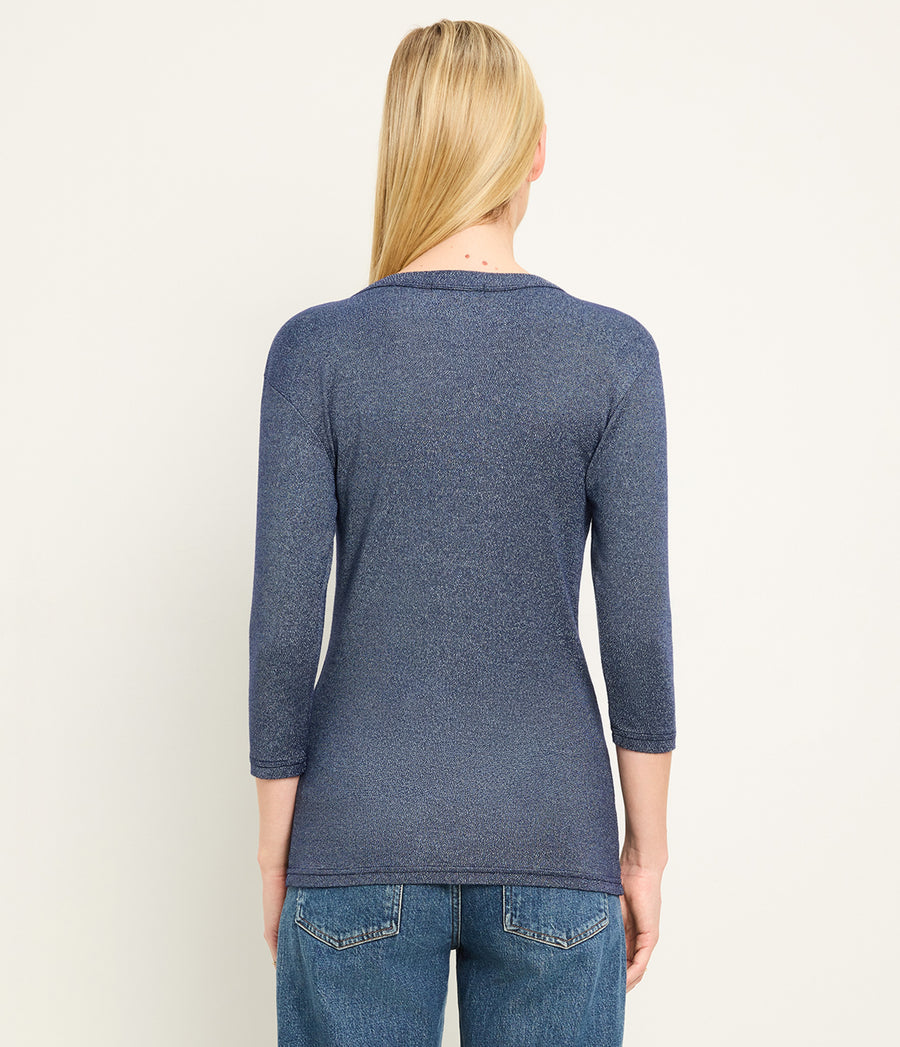 Dora Shine 3/4 Sleeve Tee in Nocturnal Blue Back View  #NOCTURNAL