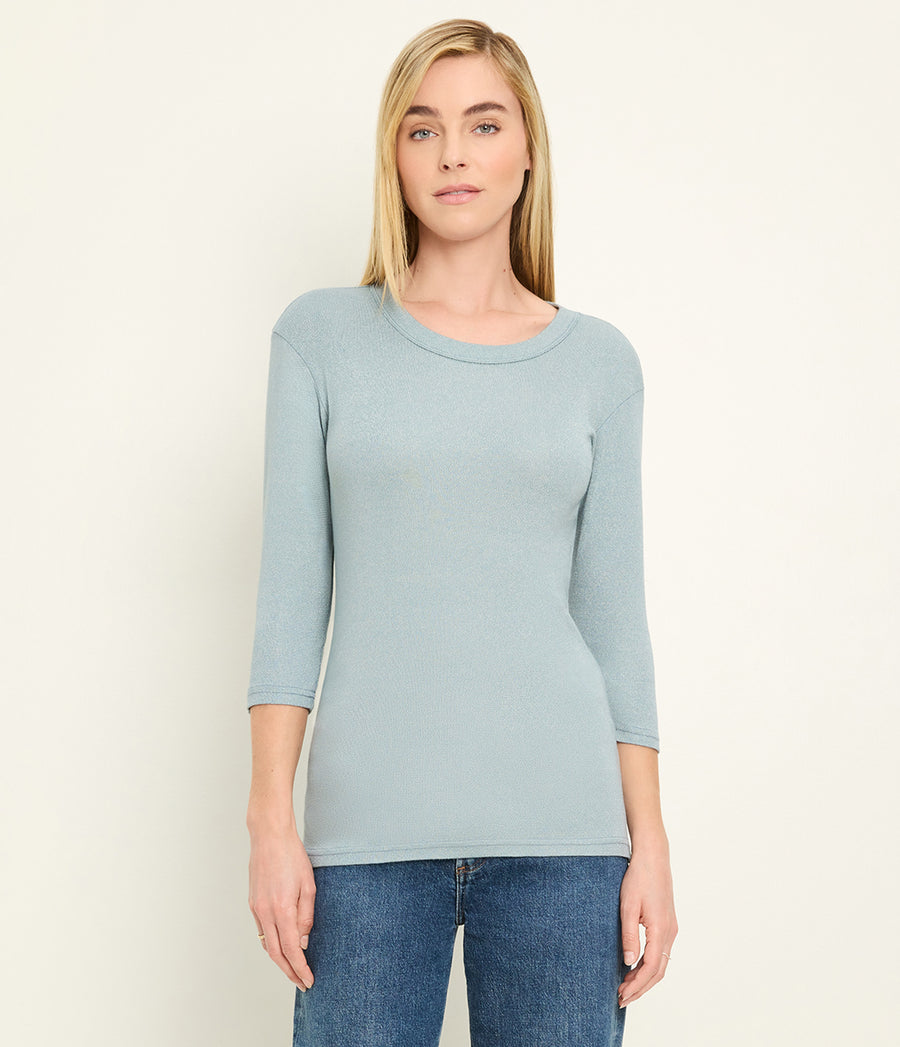 Dora Shine 3/4 Sleeve Tee in Slate Dark Grey Blue Full Body View #SLATE