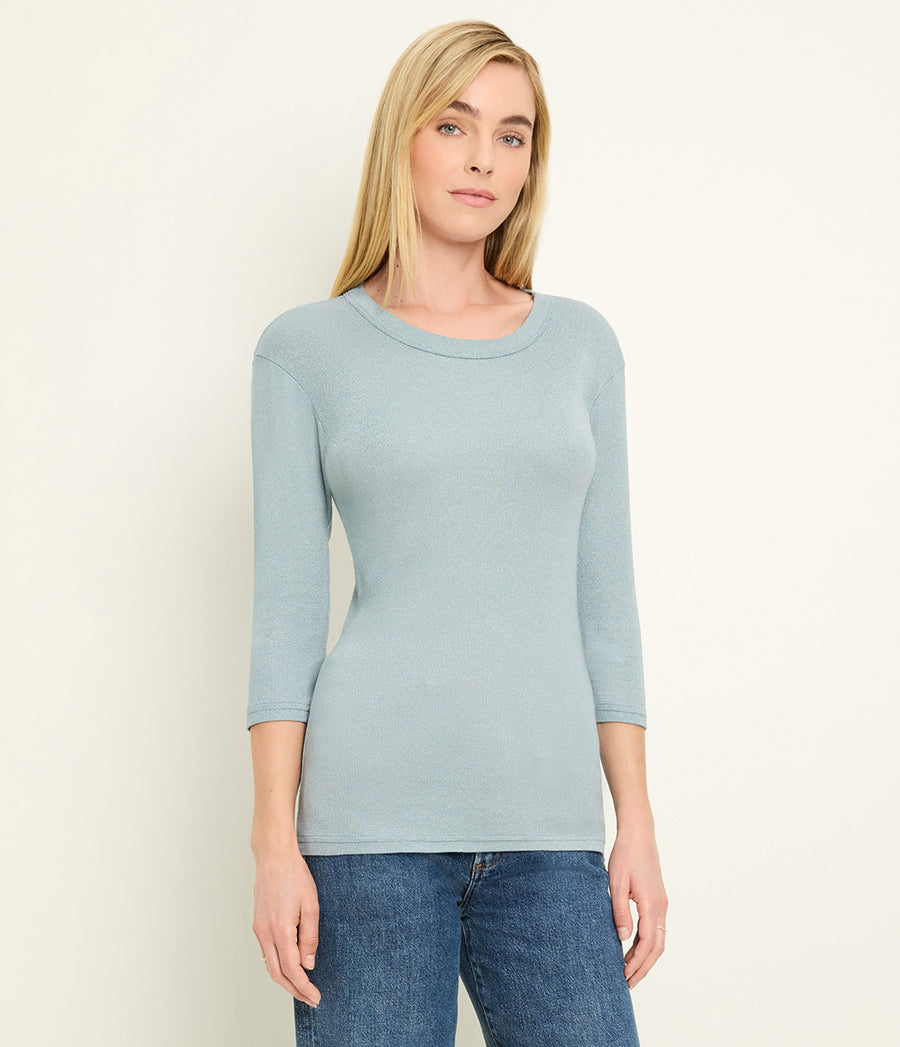 Dora Shine 3/4 Sleeve Tee in Slate Dark Grey Blue Side View #SLATE