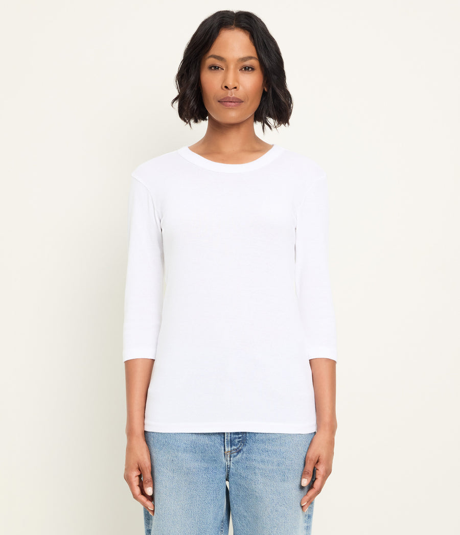 Dora Shine 3/4 Sleeve Tee in White Full Body View #WHITE
