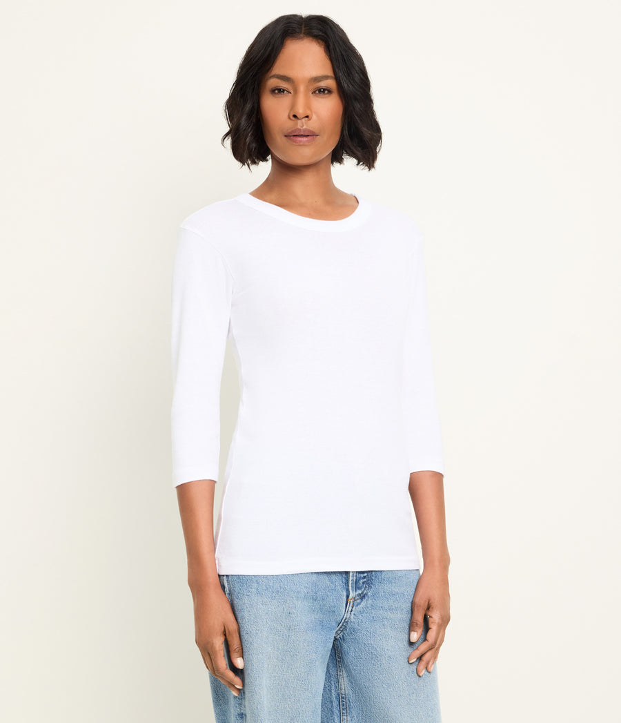Dora Shine 3/4 Sleeve Tee in White Side View #WHITE