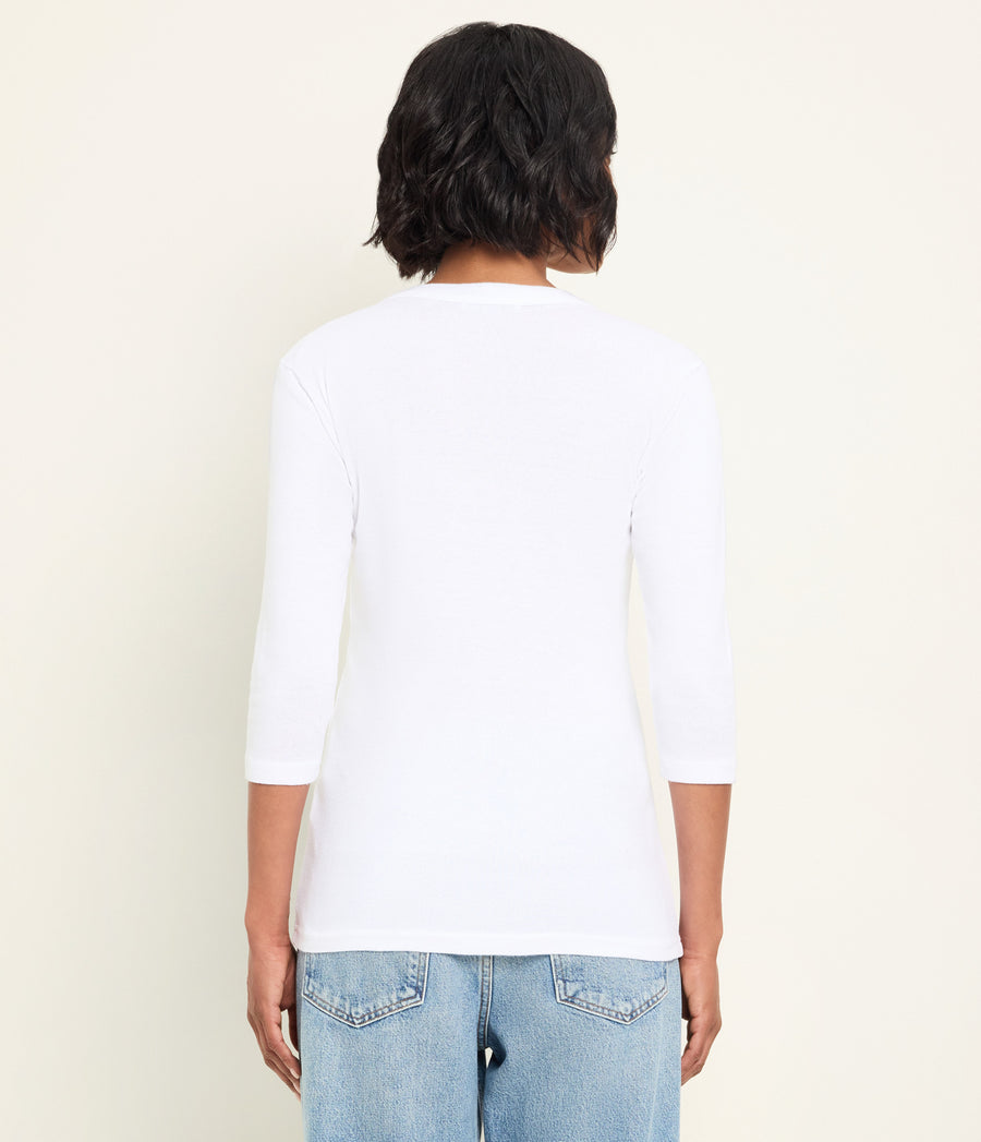 Dora Shine 3/4 Sleeve Tee in White Back View  #WHITE