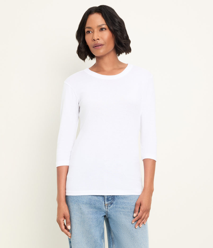 Dora Shine 3/4 Sleeve Tee in White Full Body View #WHITE