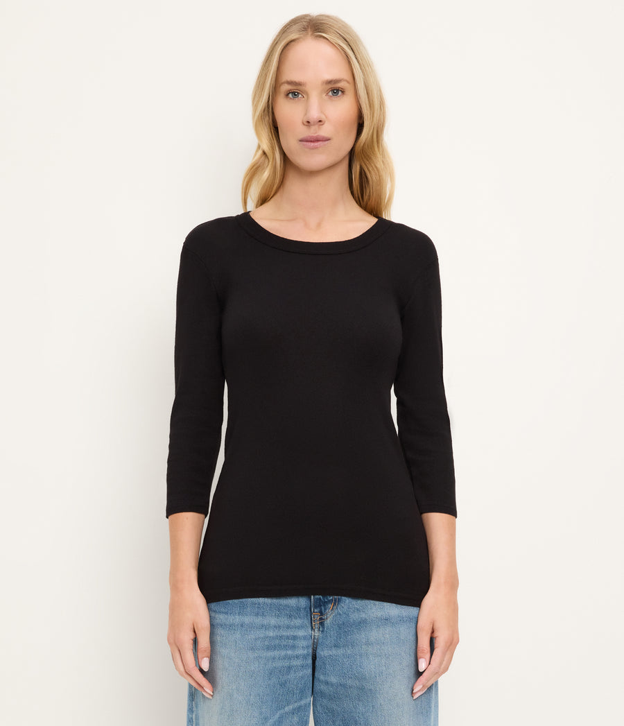 Dora Shine 3/4 Sleeve Tee in Black Full Body View #BLACK