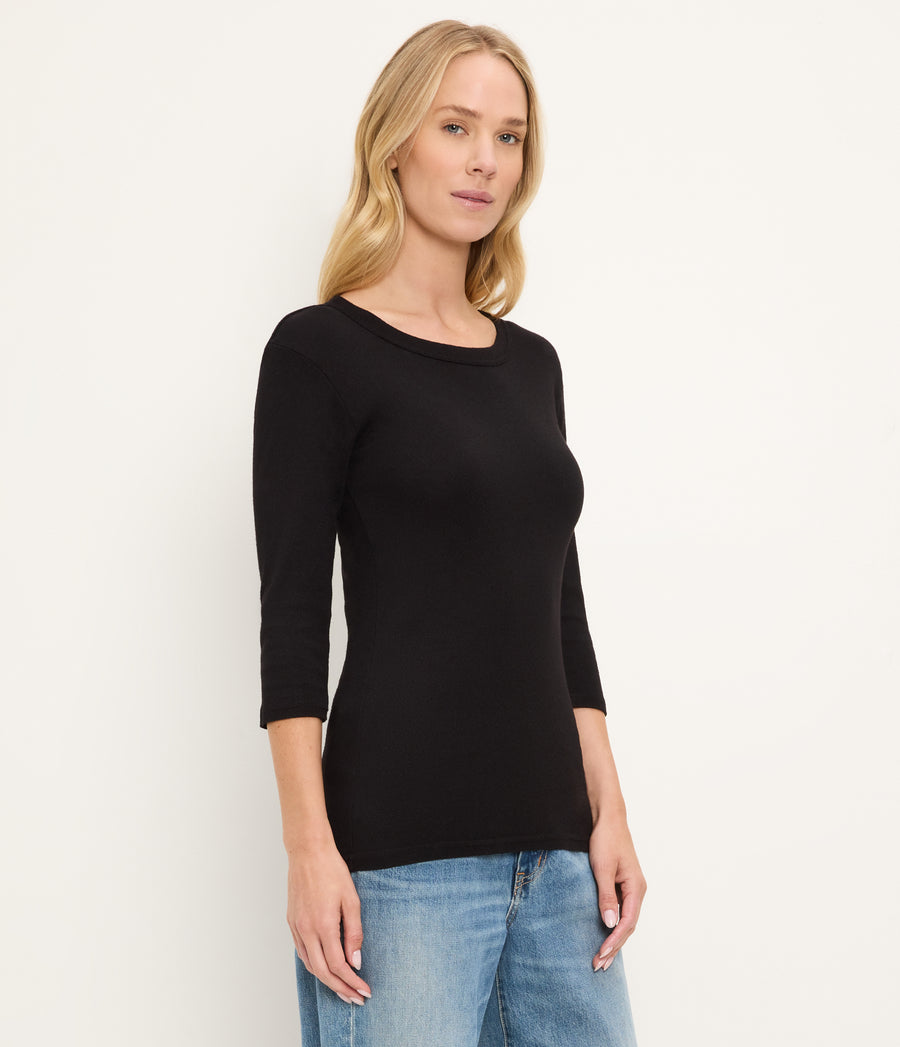 Dora Shine 3/4 Sleeve Tee in Black Side View #BLACK