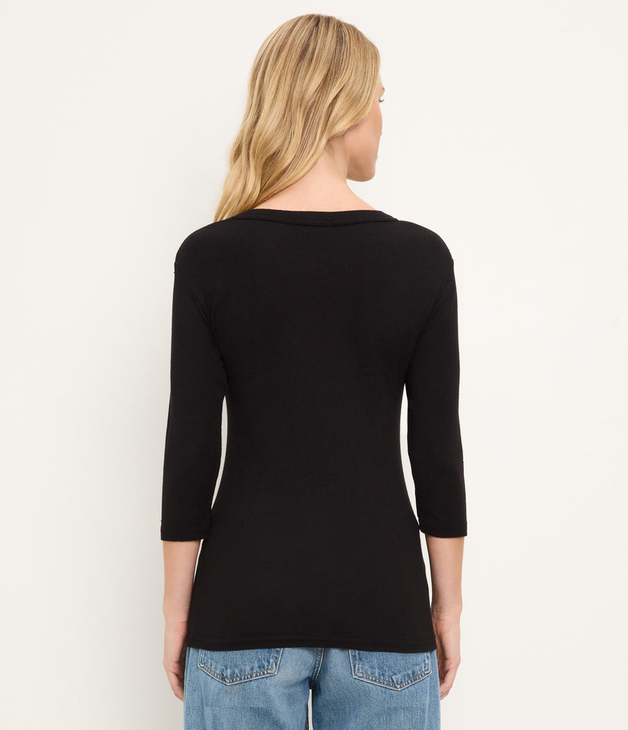 Dora Shine 3/4 Sleeve Tee in Black Back View  #BLACK