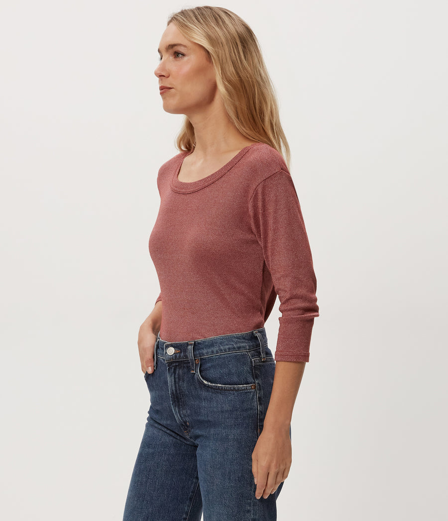 Dora Shine 3/4 Sleeve Tee in MUSE ORANGE Combo Side View #MUSE