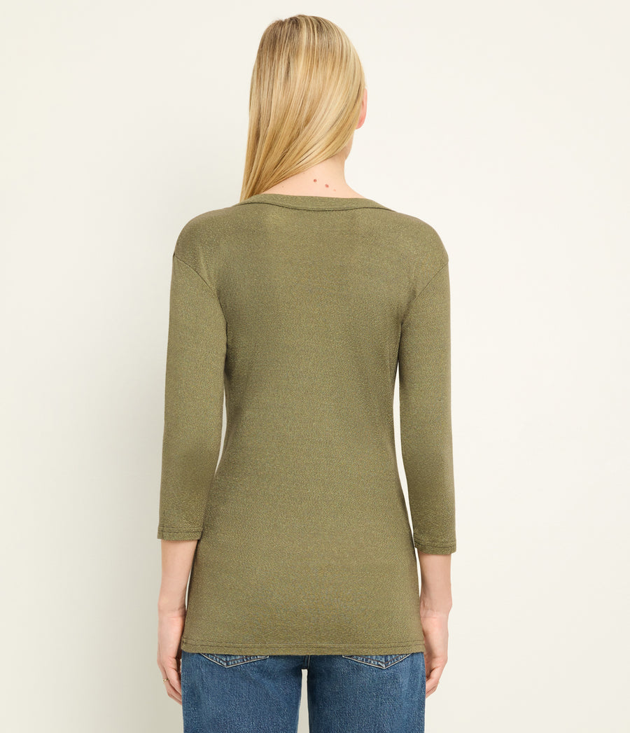 Dora Shine 3/4 Sleeve Tee in OREGANO Green Back View #OREGANO
