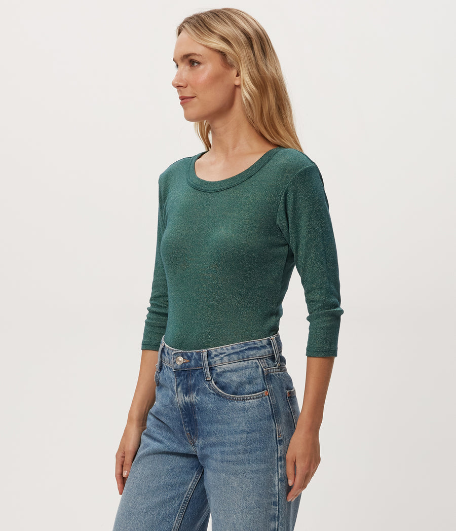 Dora Shine 3/4 Sleeve Tee in RAINFOREST BLUE Combo Side View #RAINFOREST