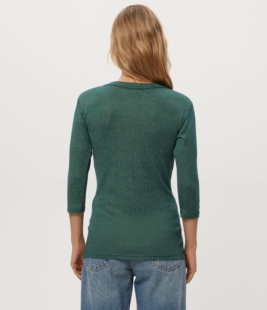 Dora Shine 3/4 Sleeve Tee in RAINFOREST BLUE Combo Back View #RAINFOREST
