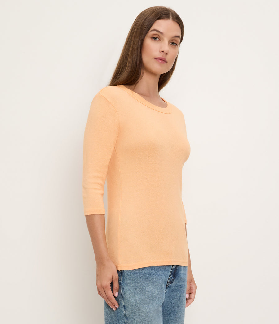 Dora Shine 3/4 Sleeve Tee in Tangerine Orange Side View #TANGERINE