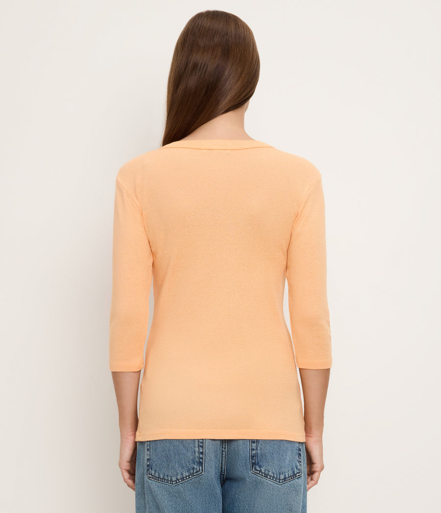 Dora Shine 3/4 Sleeve Tee in Tangerine Orange Back View  #TANGERINE