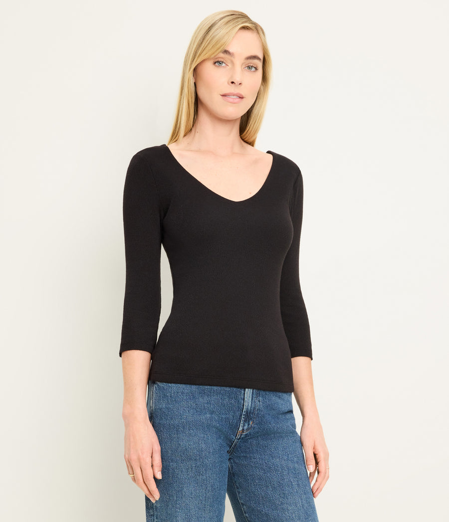 Angelina Shine V-Neck Tee in Black Side View #BLACK