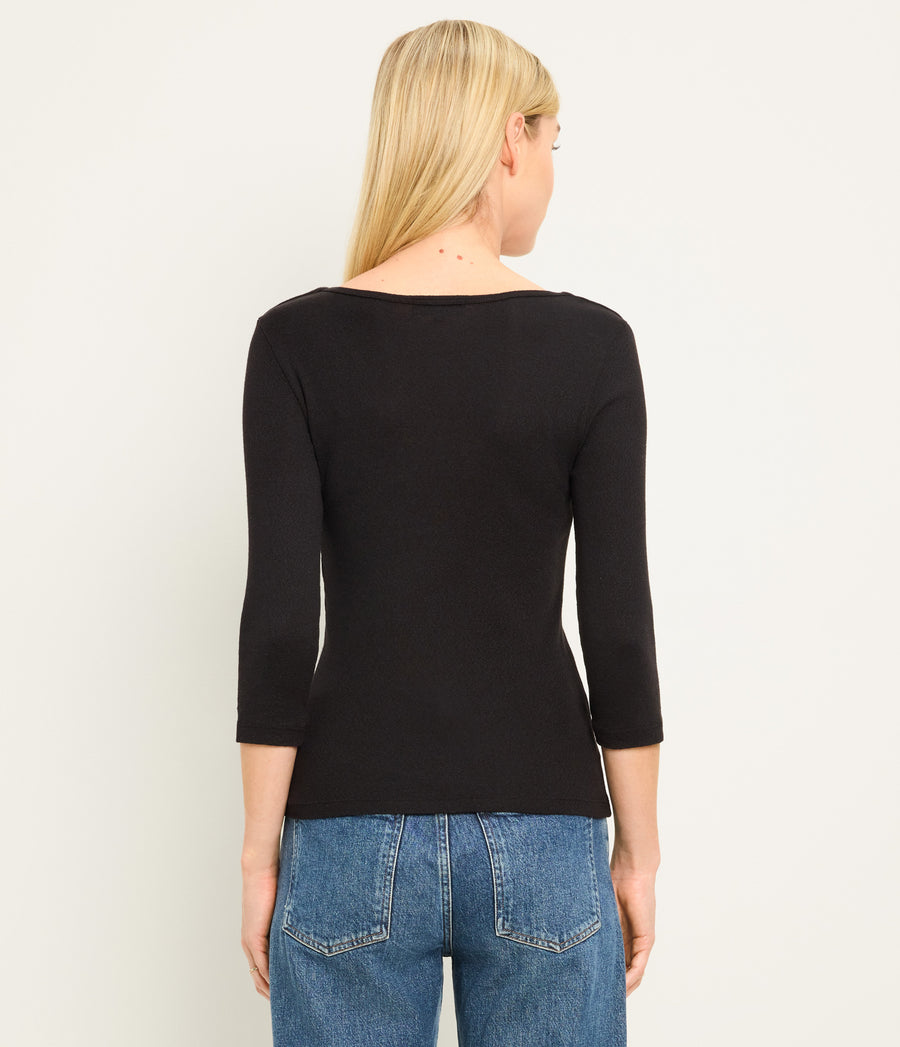 Angelina Shine V-Neck Tee in Black Back View  #BLACK