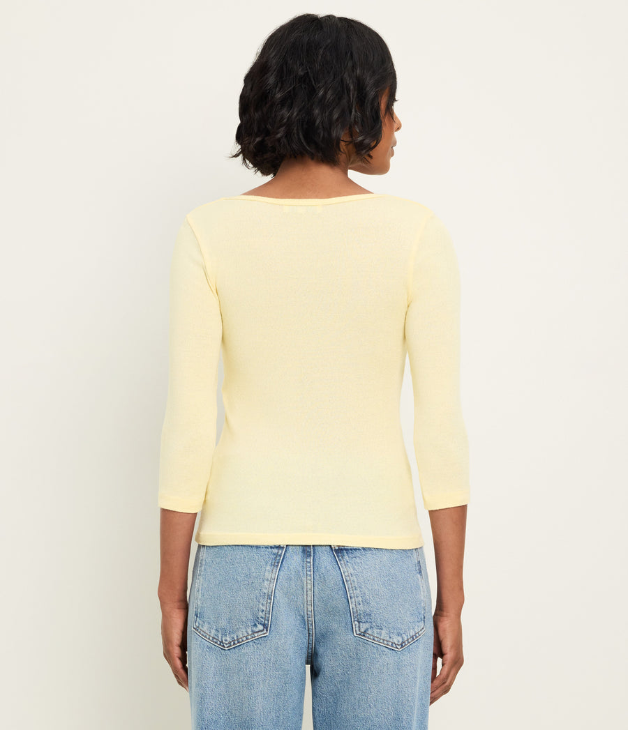 Angelina Shine V-Neck Tee in BUTTER Yellow Back View #BUTTER