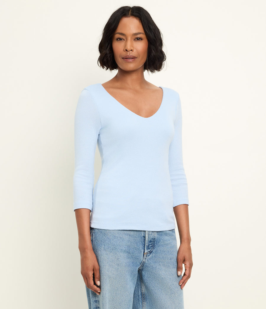 Angelina Shine V-Neck Tee in CLOUD Blue Side View #CLOUD