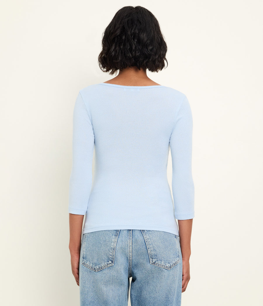 Angelina Shine V-Neck Tee in CLOUD Blue Back View #CLOUD
