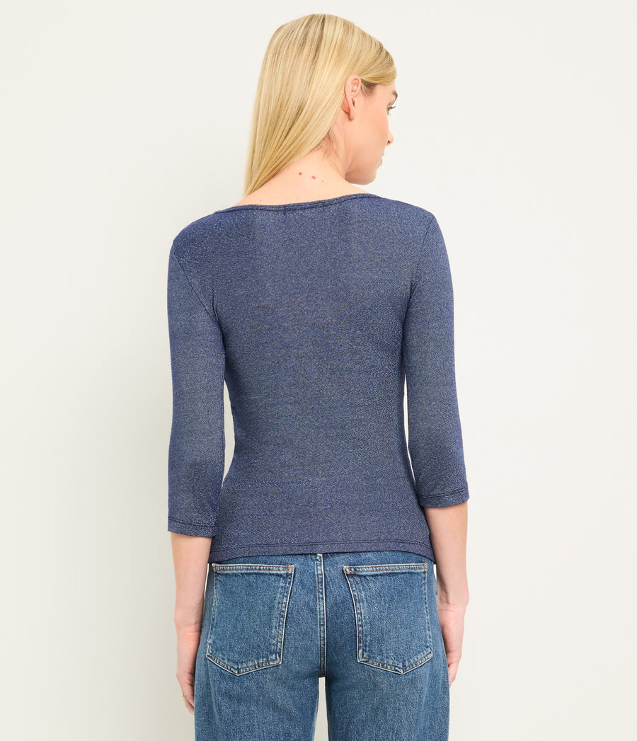 Angelina Shine V-Neck Tee in Nocturnal Blue Back View  #NOCTURNAL