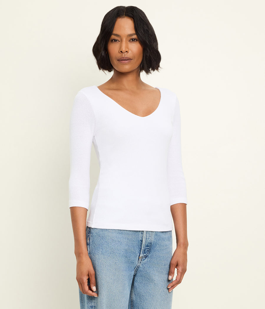 Angelina Shine V-Neck Tee in White Side View #WHITE