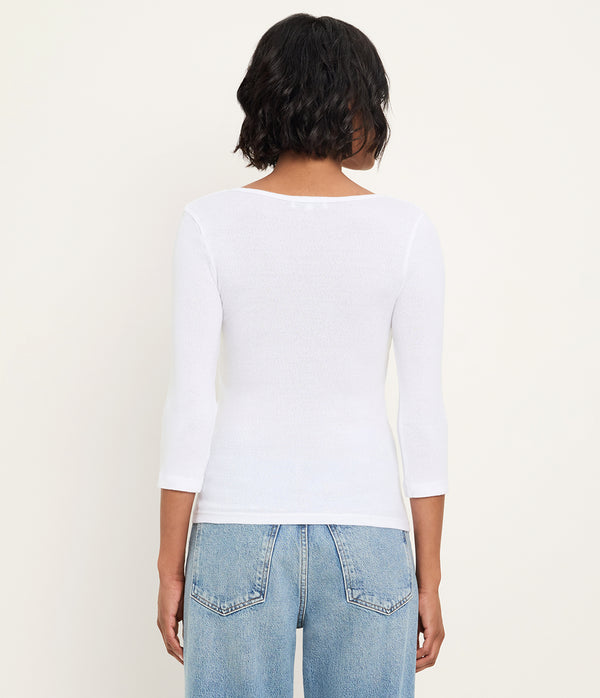 Angelina Shine V-Neck Tee in White Back View  #WHITE