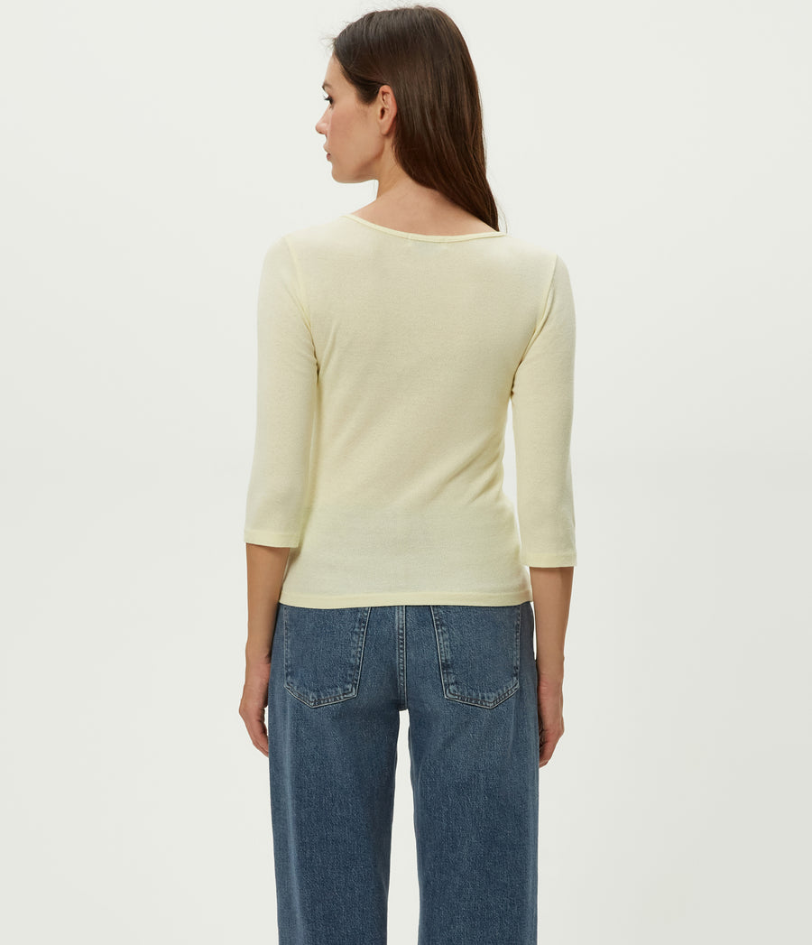 Angelina Shine V-Neck Tee in CUSTARD Yellow Back View #CUSTARD