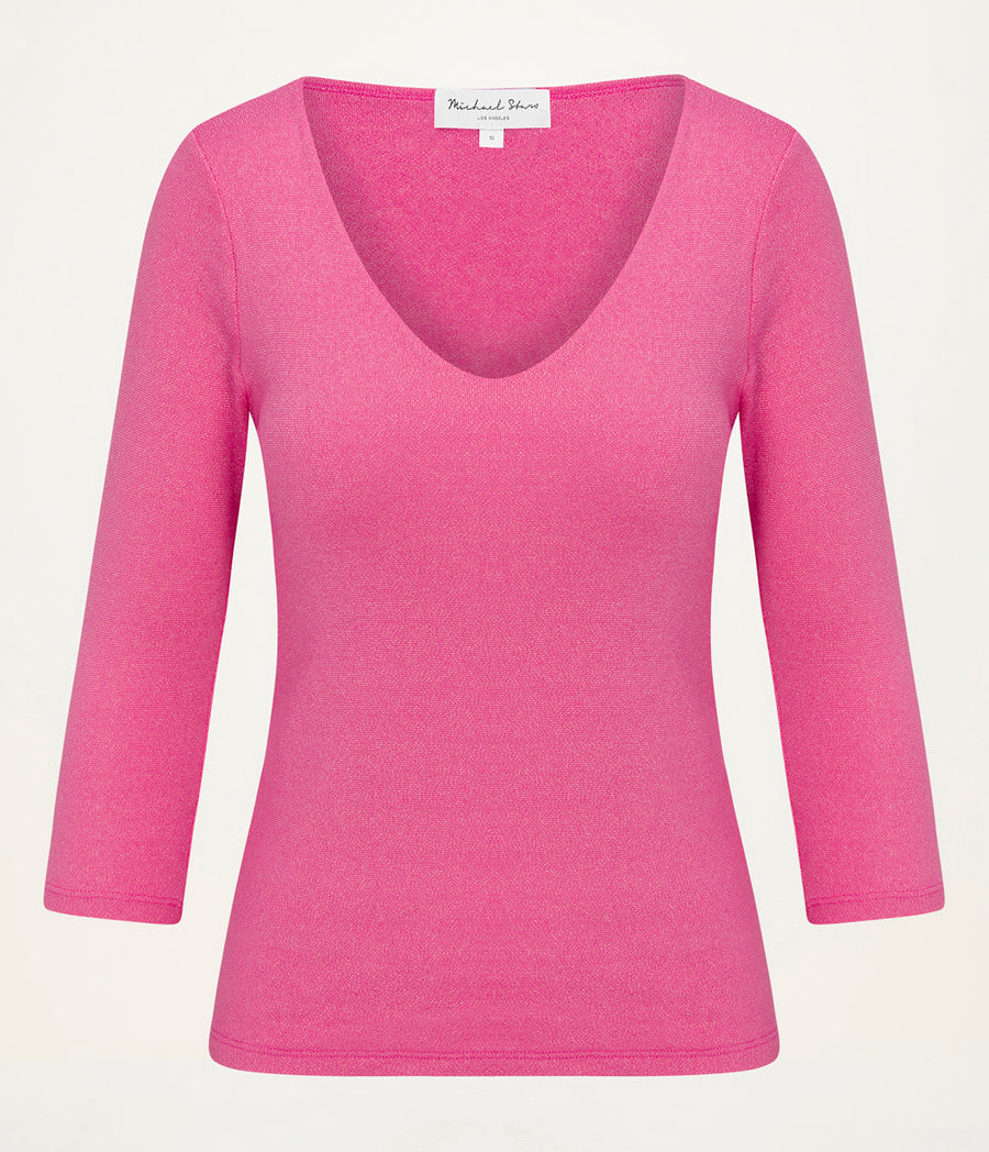 Angelina Shine V-Neck Tee FLAMINGO / XL #FLAMINGO