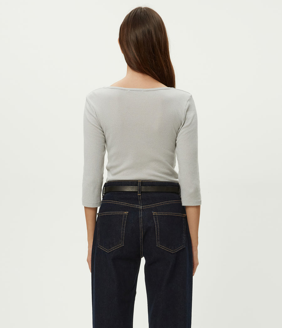 Angelina Shine V-Neck Tee in HEMATITE Grey Back View #HEMATITE