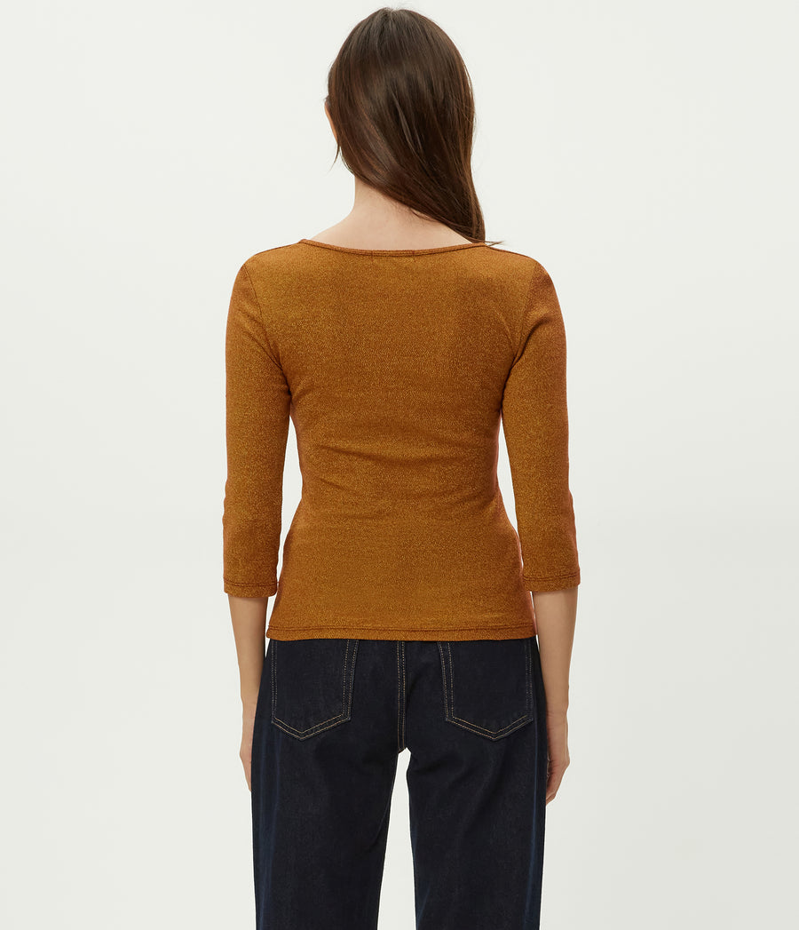 Angelina Shine V-Neck Tee in Lava Red Back View #LAVA