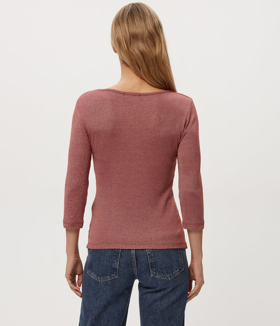 Angelina Shine V-Neck Tee in MUSE ORANGE Combo Back View #MUSE
