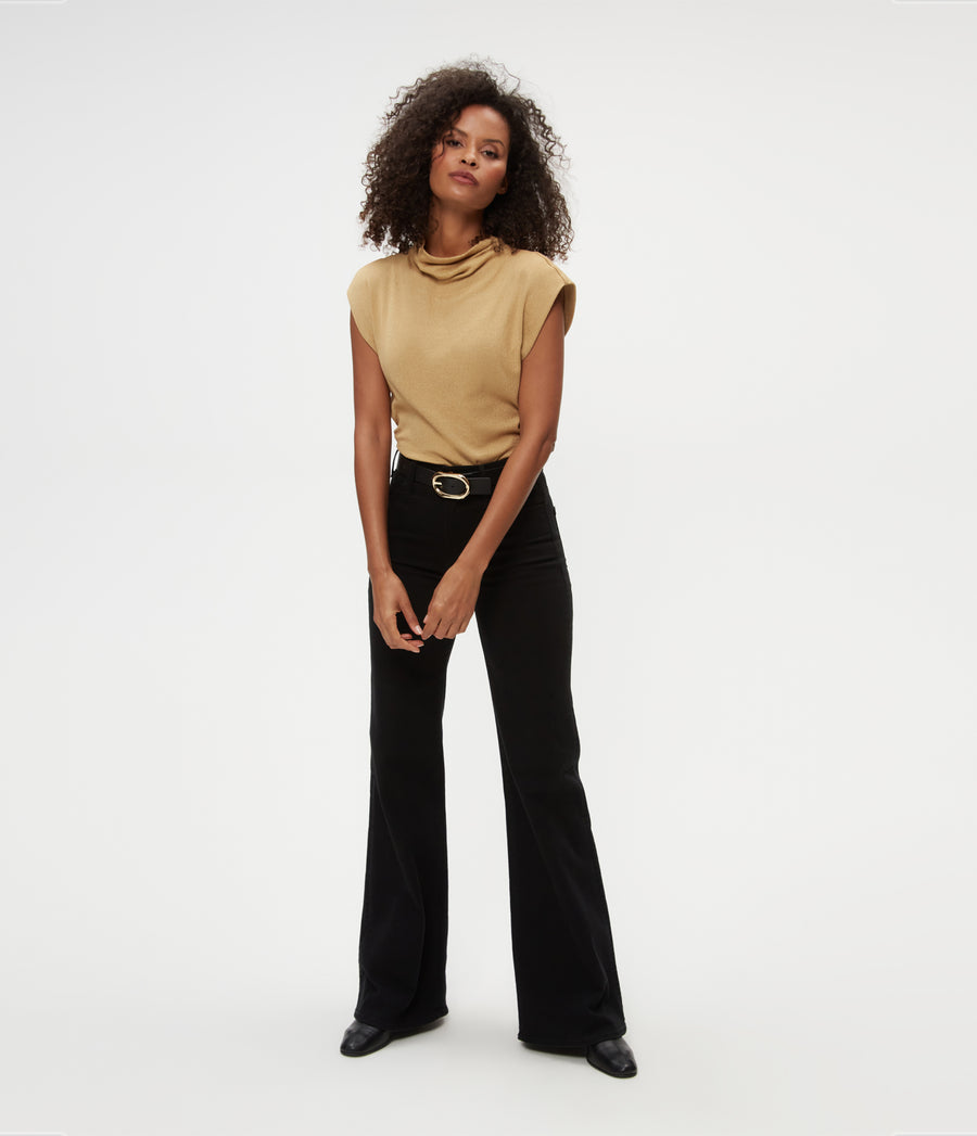 Reese Shine Power Shoulder Top in 14K Gold Full Body View #14K