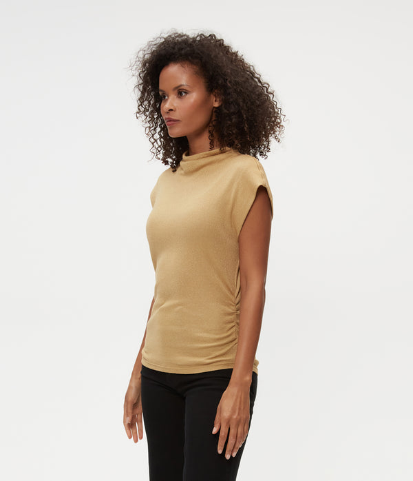 Reese Shine Power Shoulder Top in 14K Gold Side View #14K