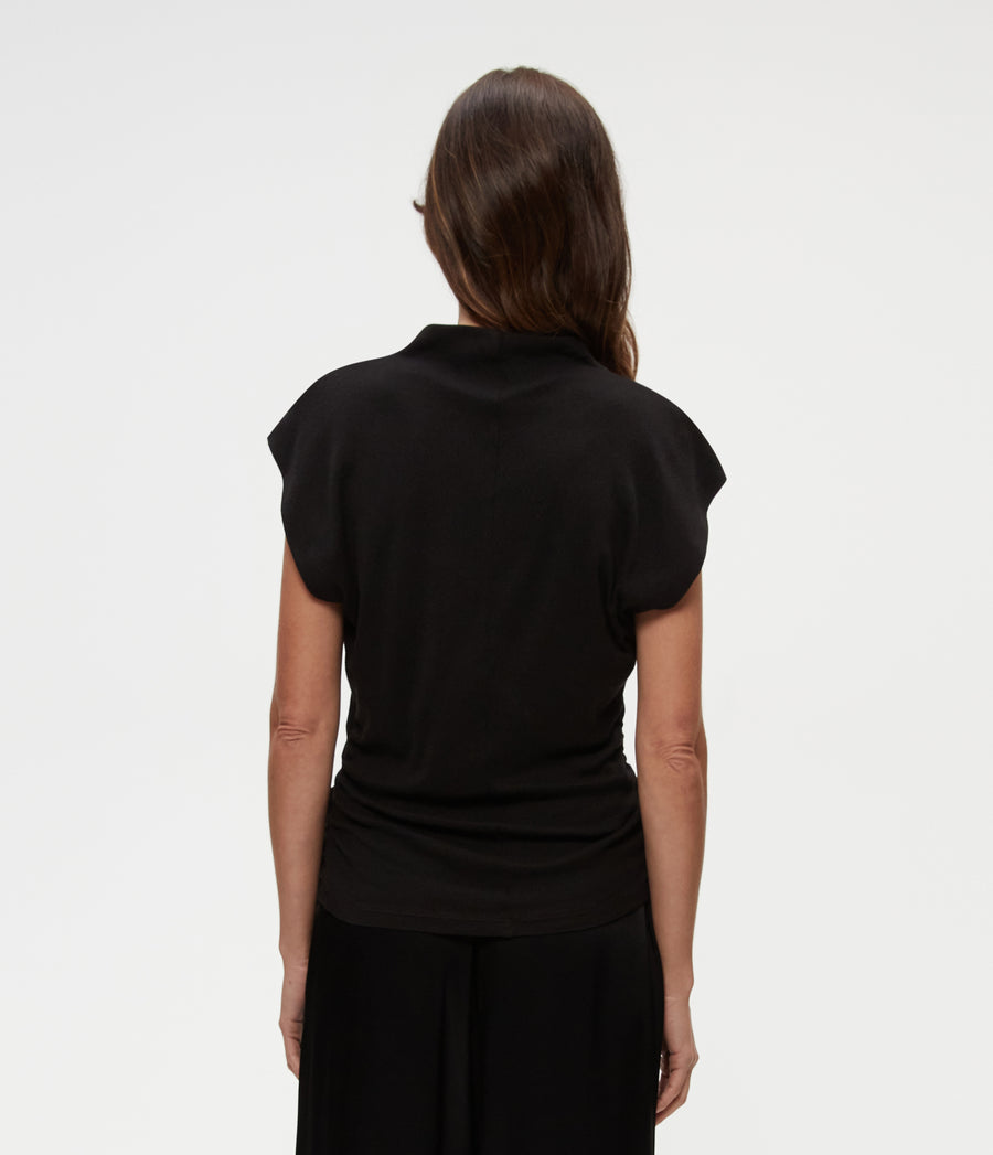 Reese Shine Power Shoulder Top in Black  Back View #BLACK