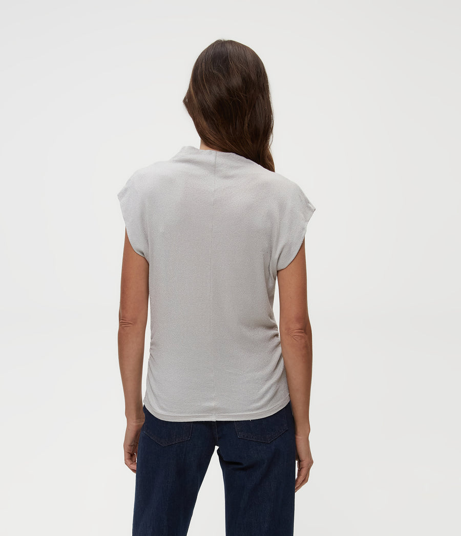 Reese Shine Power Shoulder Top in Hematite Grey Back View #HEMATITE